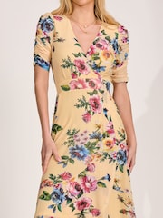 Jolie Moi Yellow Ruched Sleeve Mesh Maxi Dress - Image 3 of 6