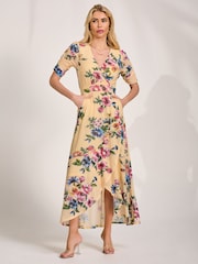 Jolie Moi Yellow Ruched Sleeve Mesh Maxi Dress - Image 5 of 6