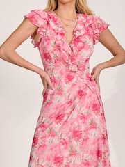 Jolie Moi Pink Ruffle V-Neck Mesh Maxi Dress - Image 3 of 6