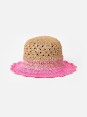 Oliver Bonas Pink Natural & Pink Ombre Scalloped Edge Straw Bucket Hat - Image 1 of 5