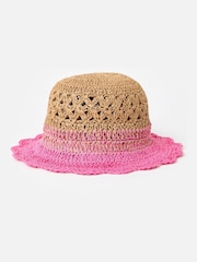 Oliver Bonas Pink Natural & Pink Ombre Scalloped Edge Straw Bucket Hat - Image 2 of 5