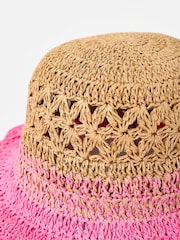 Oliver Bonas Pink Natural & Pink Ombre Scalloped Edge Straw Bucket Hat - Image 3 of 5