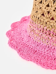 Oliver Bonas Pink Natural & Pink Ombre Scalloped Edge Straw Bucket Hat - Image 4 of 5