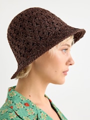 Oliver Bonas Brown Chocolate Brown Straw Bucket Hat - Image 1 of 4
