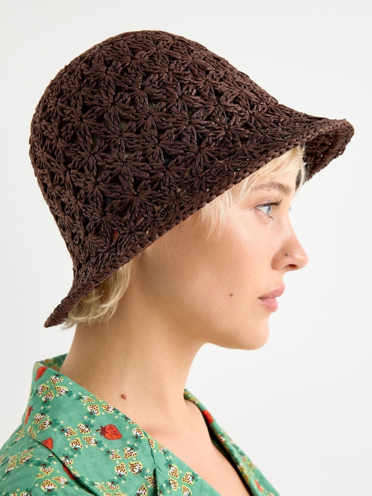 Oliver Bonas Brown Chocolate Brown Straw Bucket Hat - Image 1 of 4 Oliver Bonas Brown Chocolate Brown Straw Bucket Hat - Image 1 of 4