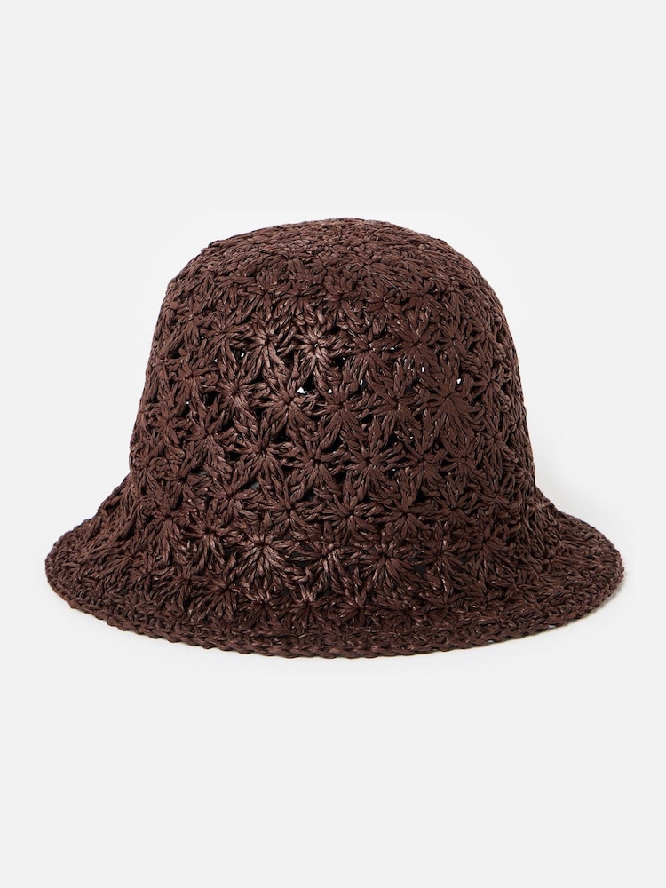Oliver Bonas Brown Chocolate Brown Straw Bucket Hat - Image 2 of 4 Oliver Bonas Brown Chocolate Brown Straw Bucket Hat - Image 2 of 4