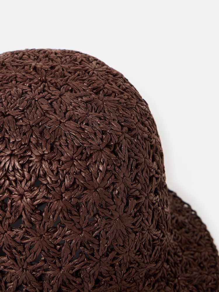 Oliver Bonas Brown Chocolate Brown Straw Bucket Hat - Image 4 of 4 Oliver Bonas Brown Chocolate Brown Straw Bucket Hat - Image 4 of 4