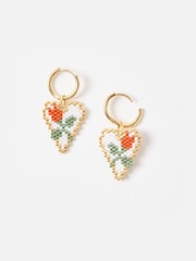 Oliver Bonas Gold Tone Merissa Beaded Rose Detail Heart Drop Hoop Earrings - Image 3 of 5