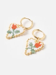 Oliver Bonas Gold Tone Merissa Beaded Rose Detail Heart Drop Hoop Earrings - Image 4 of 5