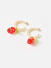 Oliver Bonas Red Shelby Strawberry Beaded Charm Drop Hoop Earrings - Image 2 of 4
