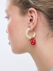 Oliver Bonas Red Shelby Strawberry Beaded Charm Drop Hoop Earrings - Image 4 of 4