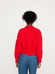 Oliver Bonas Red Daisy Embroidered Zip Up Knitted Bomber Jacket - Image 2 of 8