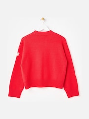 Oliver Bonas Red Daisy Embroidered Zip Up Knitted Bomber Jacket - Image 4 of 8