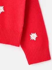 Oliver Bonas Red Daisy Embroidered Zip Up Knitted Bomber Jacket - Image 7 of 8