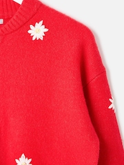 Oliver Bonas Red Daisy Embroidered Zip Up Knitted Bomber Jacket - Image 8 of 8