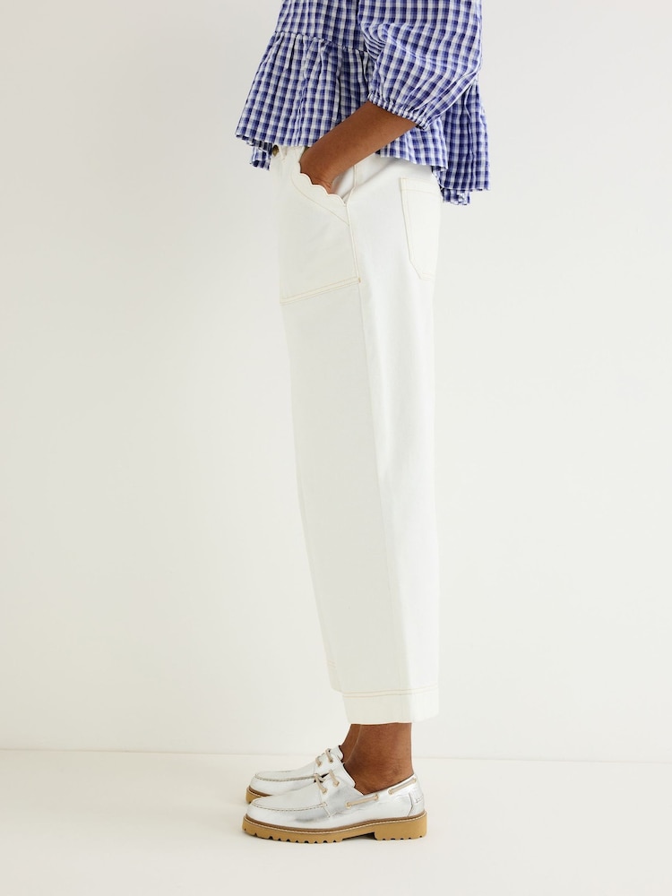 Oliver Bonas Ecru Scalloped Pocket Cropped Wide Leg Jeans - صورة 1 من 7