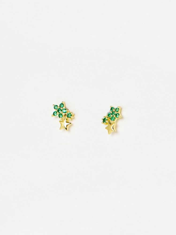 Oliver Bonas Green Estelle CZ Star Cluster Gold Plated Stud Earrings - Image 1 of 3