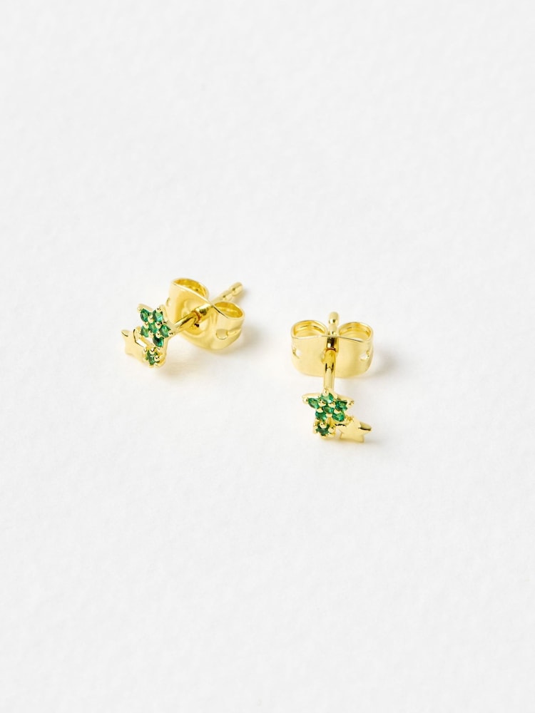 Oliver Bonas Green Estelle CZ Star Cluster Gold Plated Stud Earrings - Image 2 of 3