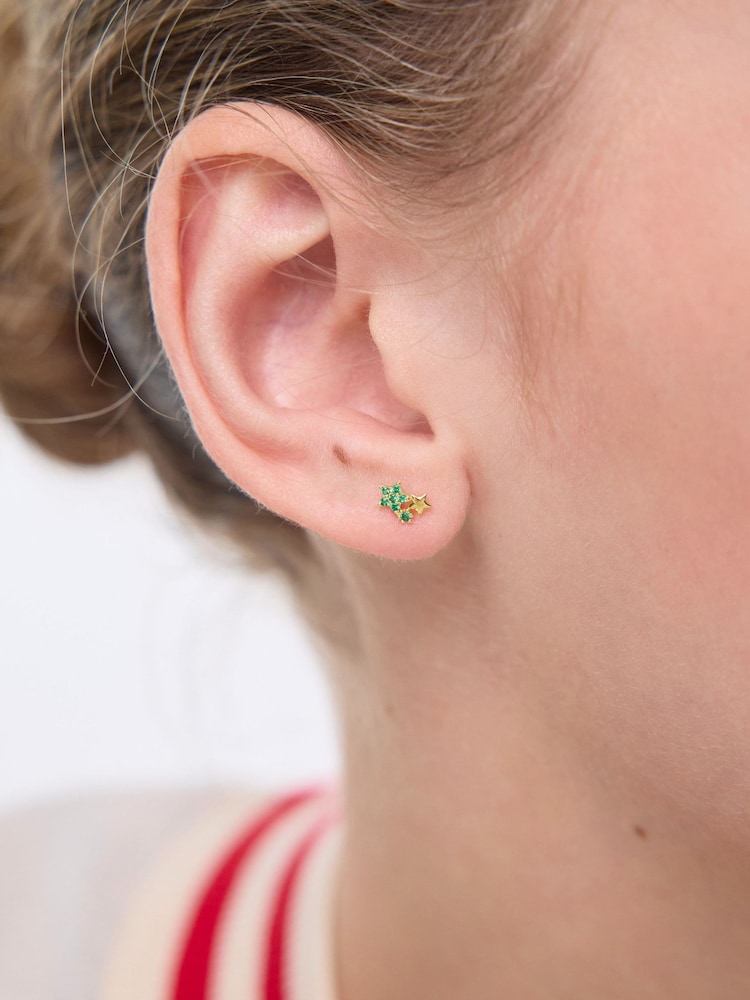 Oliver Bonas Green Estelle CZ Star Cluster Gold Plated Stud Earrings - Image 3 of 3