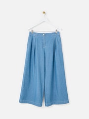 Oliver Bonas Blue Denim Pleat Waist Cropped Wide Leg Jeans - صورة 1 من 5