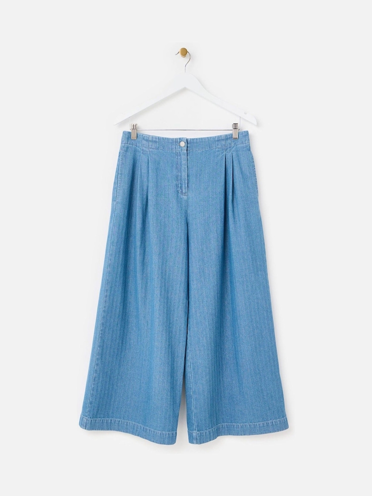 Oliver Bonas Blue Denim Pleat Waist Cropped Wide Leg Jeans - صورة 1 من 5