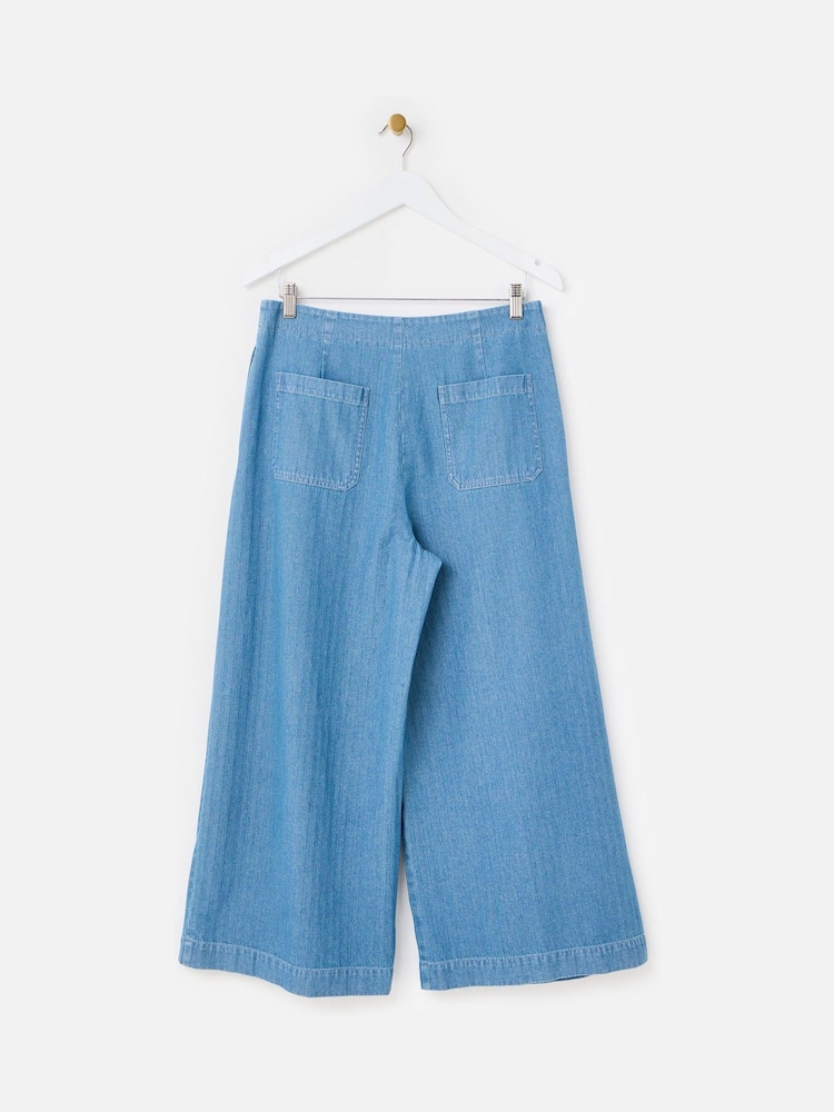 Oliver Bonas Blue Denim Pleat Waist Cropped Wide Leg Jeans - صورة 2 من 5