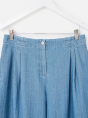 Oliver Bonas Blue Denim Pleat Waist Cropped Wide Leg Jeans - صورة 4 من 5