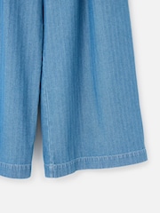 Oliver Bonas Blue Denim Pleat Waist Cropped Wide Leg Jeans - صورة 5 من 5