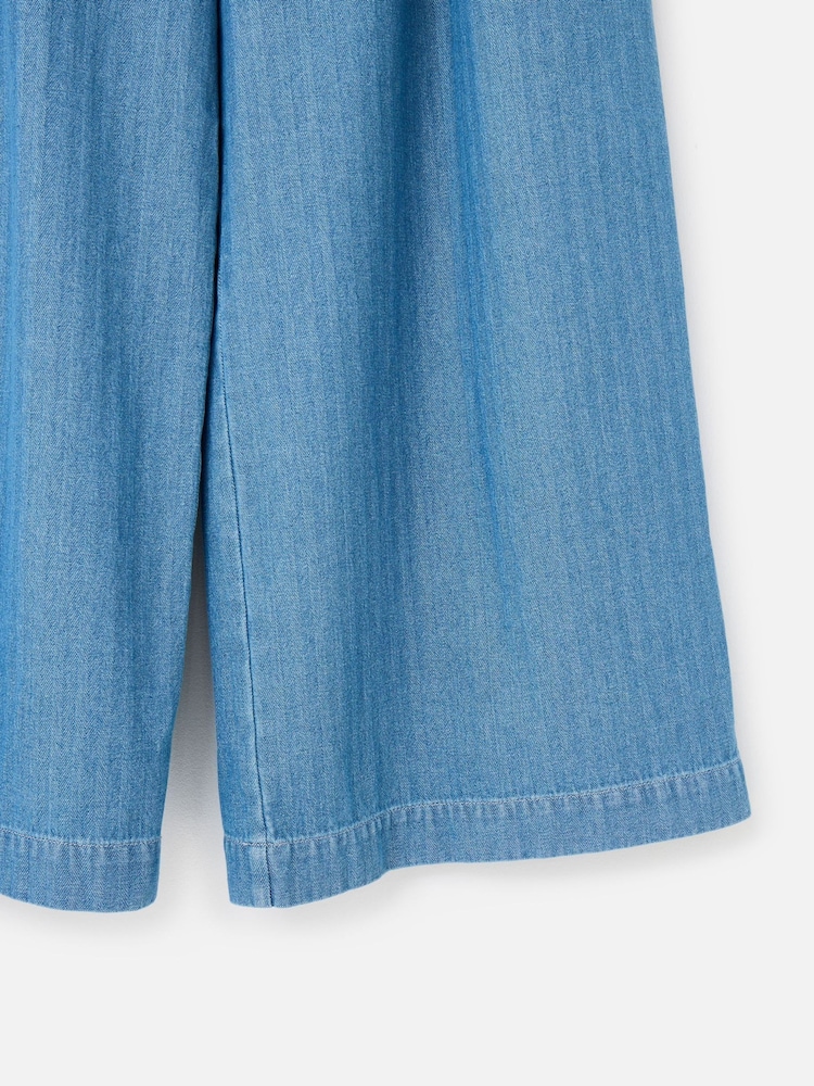Oliver Bonas Blue Denim Pleat Waist Cropped Wide Leg Jeans - صورة 5 من 5