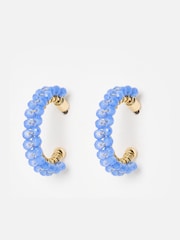 Oliver Bonas Blue Rhea Beaded Gold Tone Hoop Earrings - Image 1 of 4