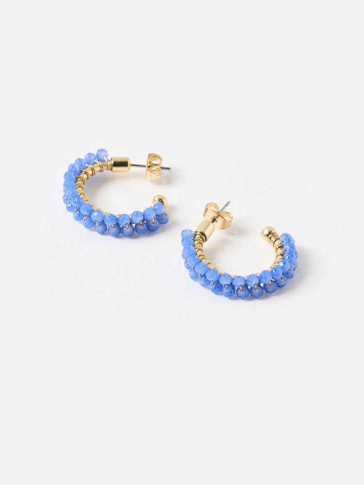Oliver Bonas Blue Rhea Beaded Gold Tone Hoop Earrings - Image 2 of 4 Oliver Bonas Blue Rhea Beaded Gold Tone Hoop Earrings - Image 2 of 4