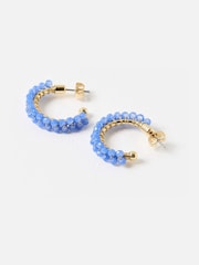 Oliver Bonas Blue Rhea Beaded Gold Tone Hoop Earrings - Image 3 of 4