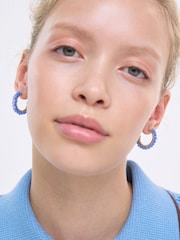 Oliver Bonas Blue Rhea Beaded Gold Tone Hoop Earrings - Image 4 of 4
