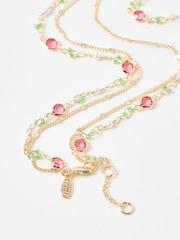 Oliver Bonas Pink Silvie Gold Strawberry & Faux Pearl Double Row Necklace - Image 3 of 4