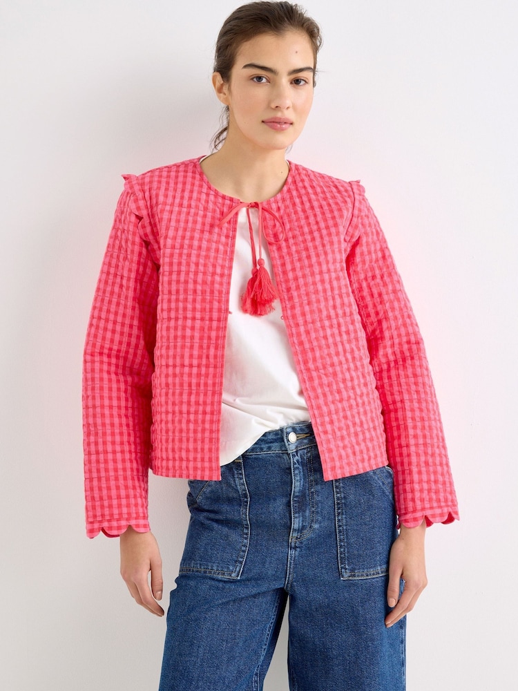 Oliver Bonas Pink Pink Gingham Scalloped Quilted Jacket - Image 1 of 8