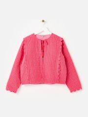 Oliver Bonas Pink Pink Gingham Scalloped Quilted Jacket - Image 3 of 8