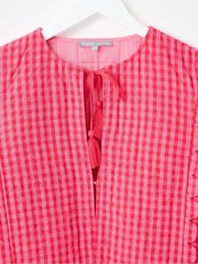 Oliver Bonas Pink Pink Gingham Scalloped Quilted Jacket - Image 5 of 8