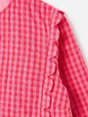 Oliver Bonas Pink Pink Gingham Scalloped Quilted Jacket - Image 6 of 8