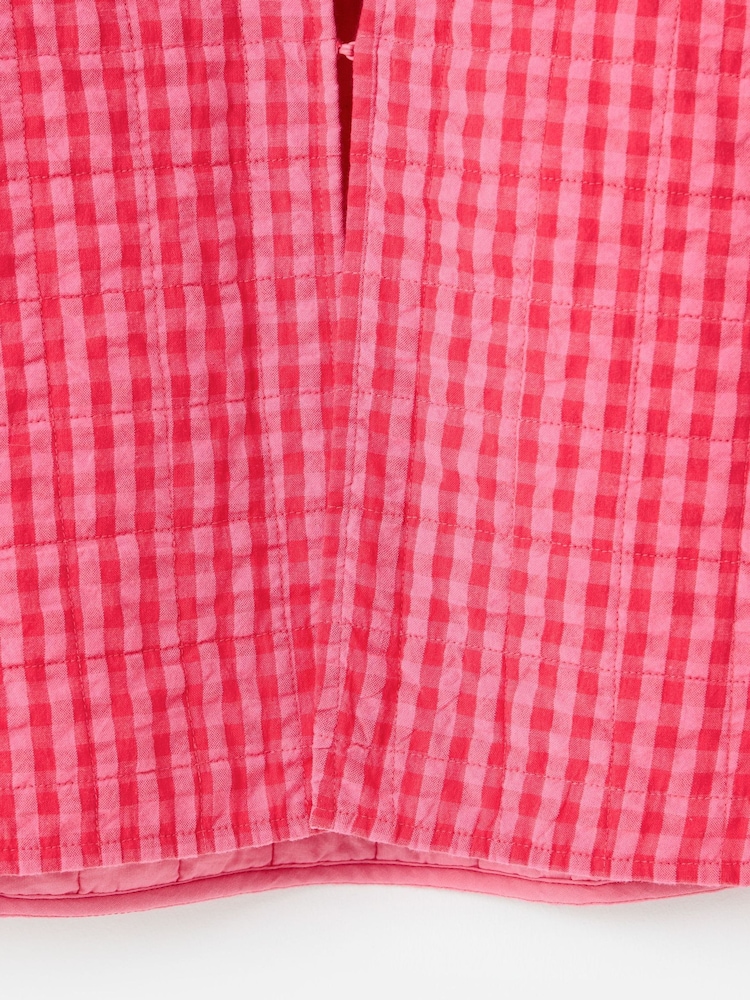 Oliver Bonas Pink Pink Gingham Scalloped Quilted Jacket - Image 8 of 8