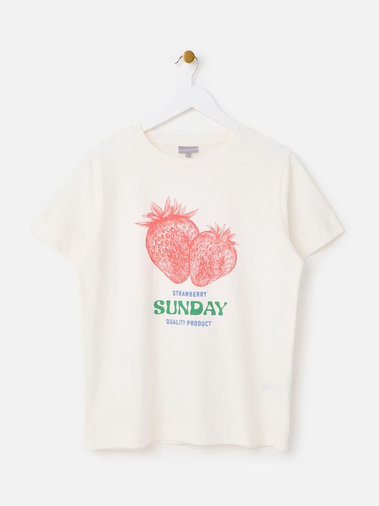 Oliver Bonas White White Strawberry Graphic T-Shirt - Image 2 of 5