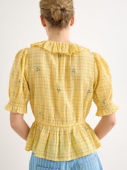 Oliver Bonas Yellow Yellow Floral Check Tie Waist Blouse - Image 2 of 7