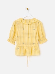 Oliver Bonas Yellow Yellow Floral Check Tie Waist Blouse - Image 4 of 7