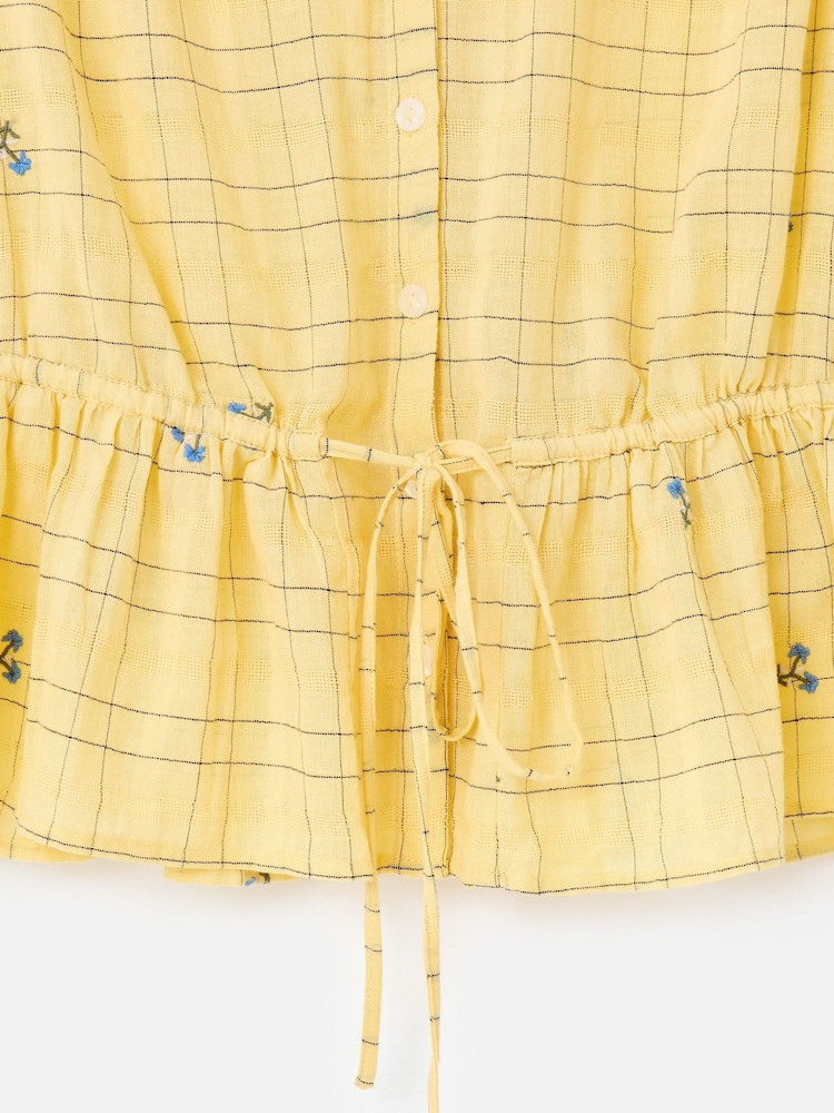 Oliver Bonas Yellow Yellow Floral Check Tie Waist Blouse - Image 7 of 7