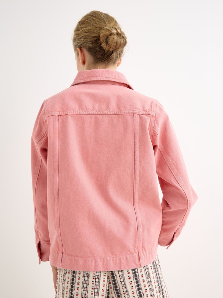 Oliver Bonas Pink Pink Strawberry Cross Stitch Denim Jacket - Image 2 of 8