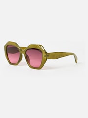 Gafas de sol hexagonales de color verde oliva de Oliver Bonas - Imagen 3 de 5