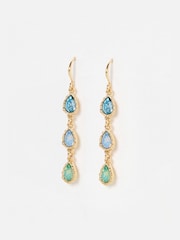 Oliver Bonas Blue Intira Stone Teardrop Tiered Drop Earrings - Image 1 of 5