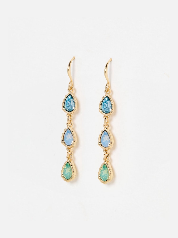 Oliver Bonas Blue Intira Stone Teardrop Tiered Drop Earrings - Image 1 of 5