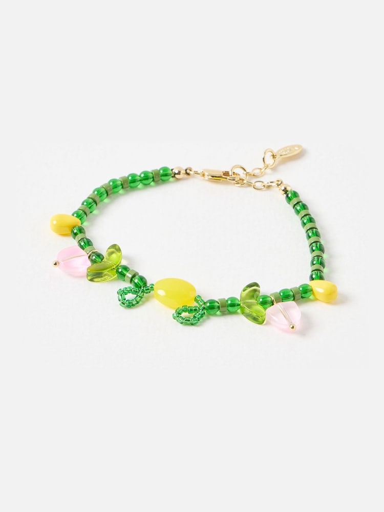 Oliver Bonas Green Tori Tulip Detail Beaded Bracelet - Image 1 of 3 Oliver Bonas Green Tori Tulip Detail Beaded Bracelet - Image 1 of 3