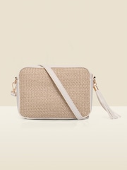Sosandar Natural Raffia & Ivory Trim Cross Body Bag - Image 1 of 5