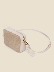 Sosandar Natural Raffia & Ivory Trim Cross Body Bag - Image 3 of 5